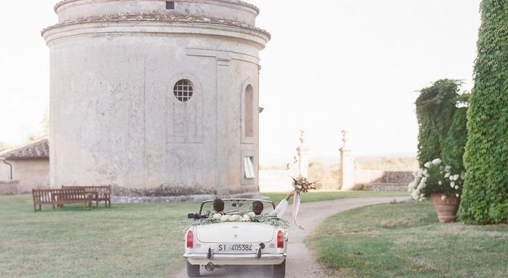 Tuscany vintage get away wedding car
