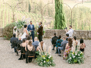 Boho chic garden wedding ceremony in Tuscany