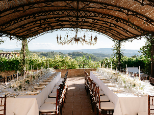 All-white wedding reception in Chianti, Italy