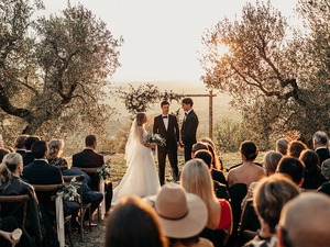 Dreamy | Sunset | Organic wedding ceremony amidst olive trees Cortona Tuscany